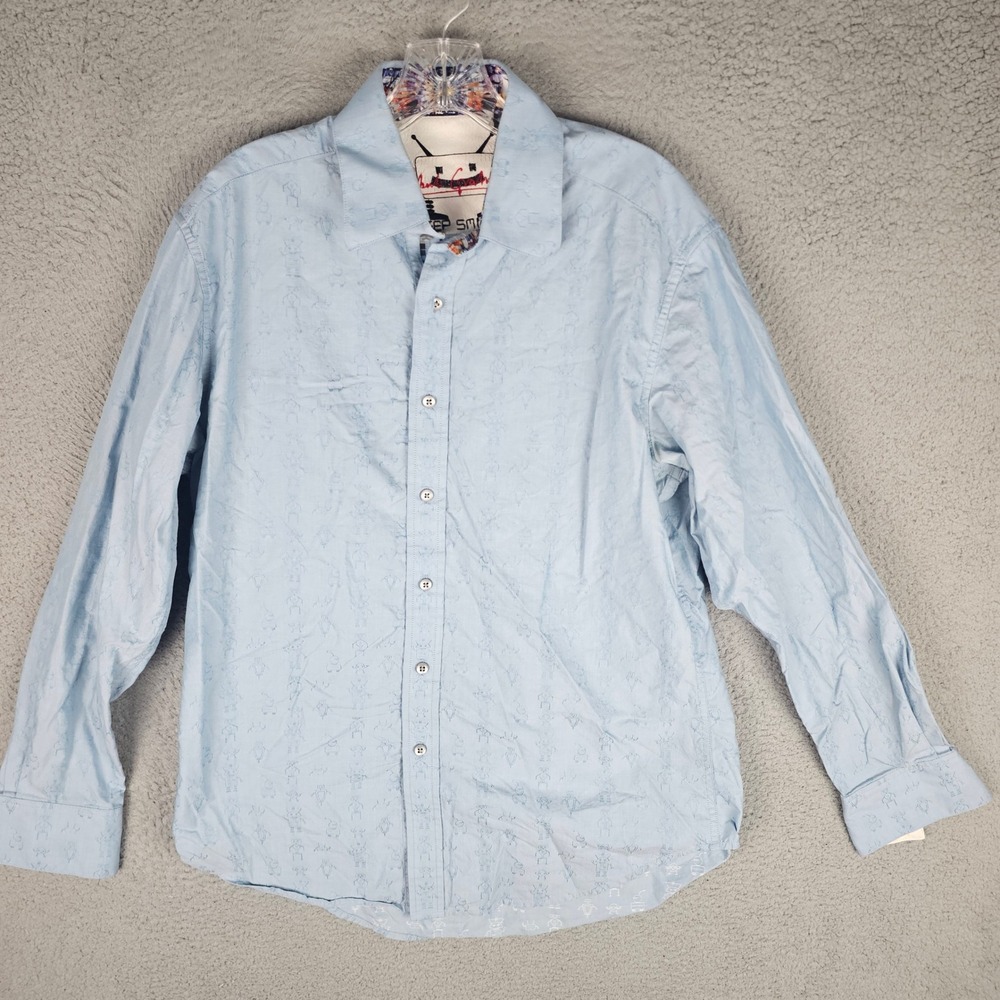 Robert Graham Button Down Mens M Blue Keep Smiling Robot Jacquard Long Sleeve